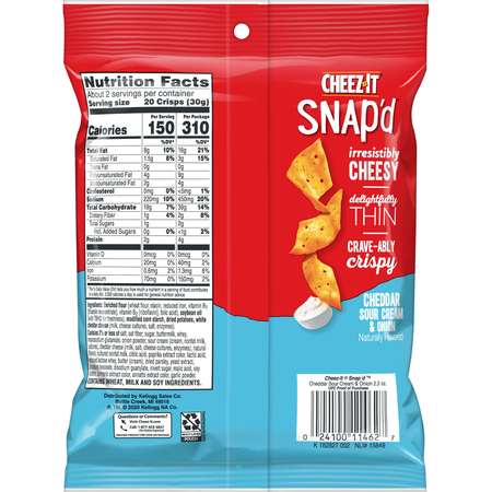 Cheez-It Cheez-It Snap'D Cheddar Sour Cream And Onion Crackers 2.2 oz., PK6 2410011460